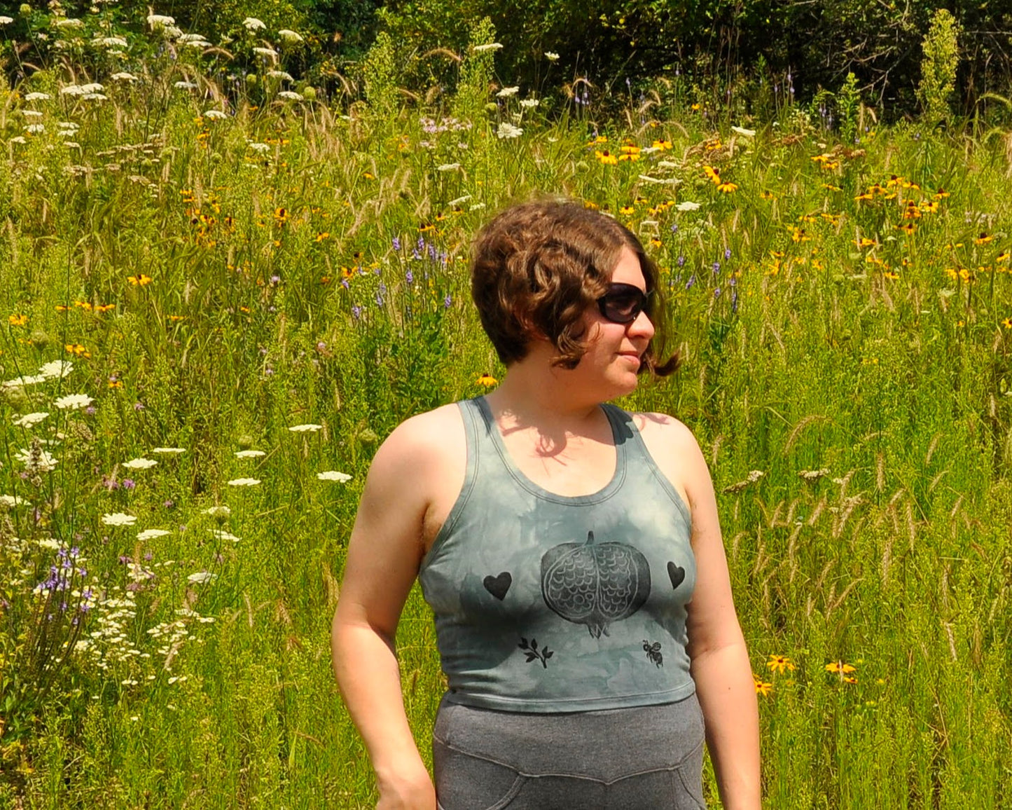 Pomegranate, Green Crop Tank Top